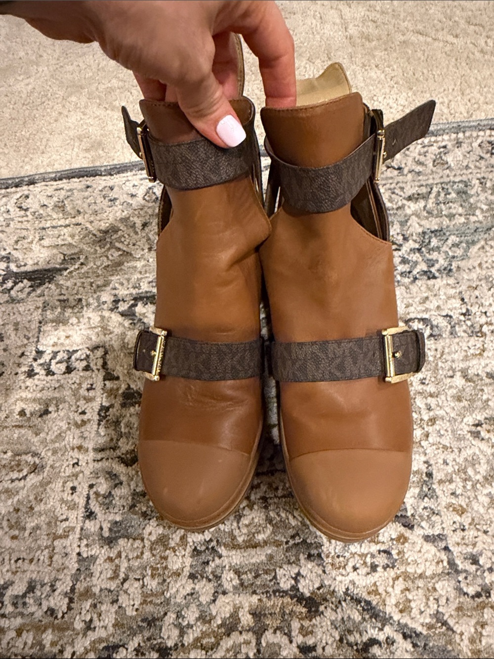 Brown Leather Ankle Boots with Buckle Straps - Unbranded